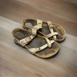 Birkenstock Mayari Sandal EU 38 US 7.5 Khaki Leather Thong Toe Loop Slide Boho